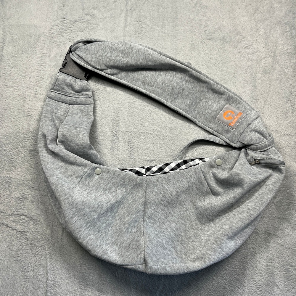 Tomkas Pet Sling Carrier Small Dog Cat Grey Gingham Adjustable Strap Pocket